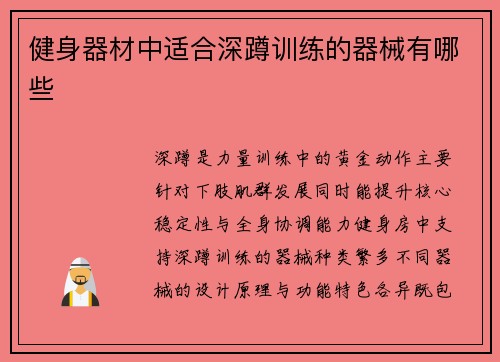 健身器材中适合深蹲训练的器械有哪些