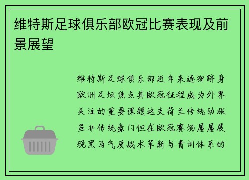 维特斯足球俱乐部欧冠比赛表现及前景展望